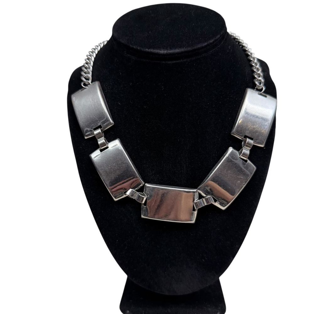 Silver Tone Chunky Chain Collar Statement Necklace Modern Fashion Jewelry 9 in